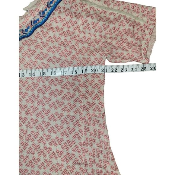 Anthropologie Embroidered Split Back IKAT embroidered Short Sleeve Tunic Top M - Picture 9 of 16
